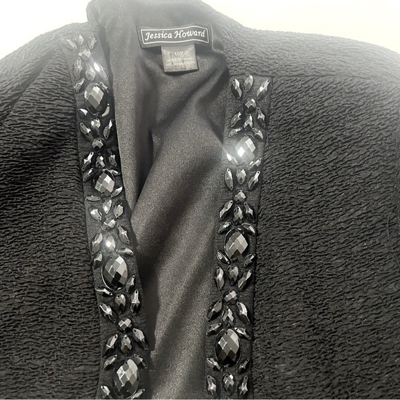 Jessica Howard Women Petite 10P Black 2 Piece Dress Matching Embellished Jacket - Picture 9 of 15